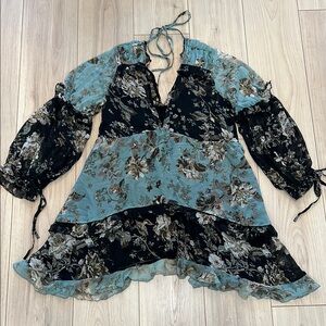 NWOT ASOS Petite Ruched Tiered Floral Mini Boho Dress